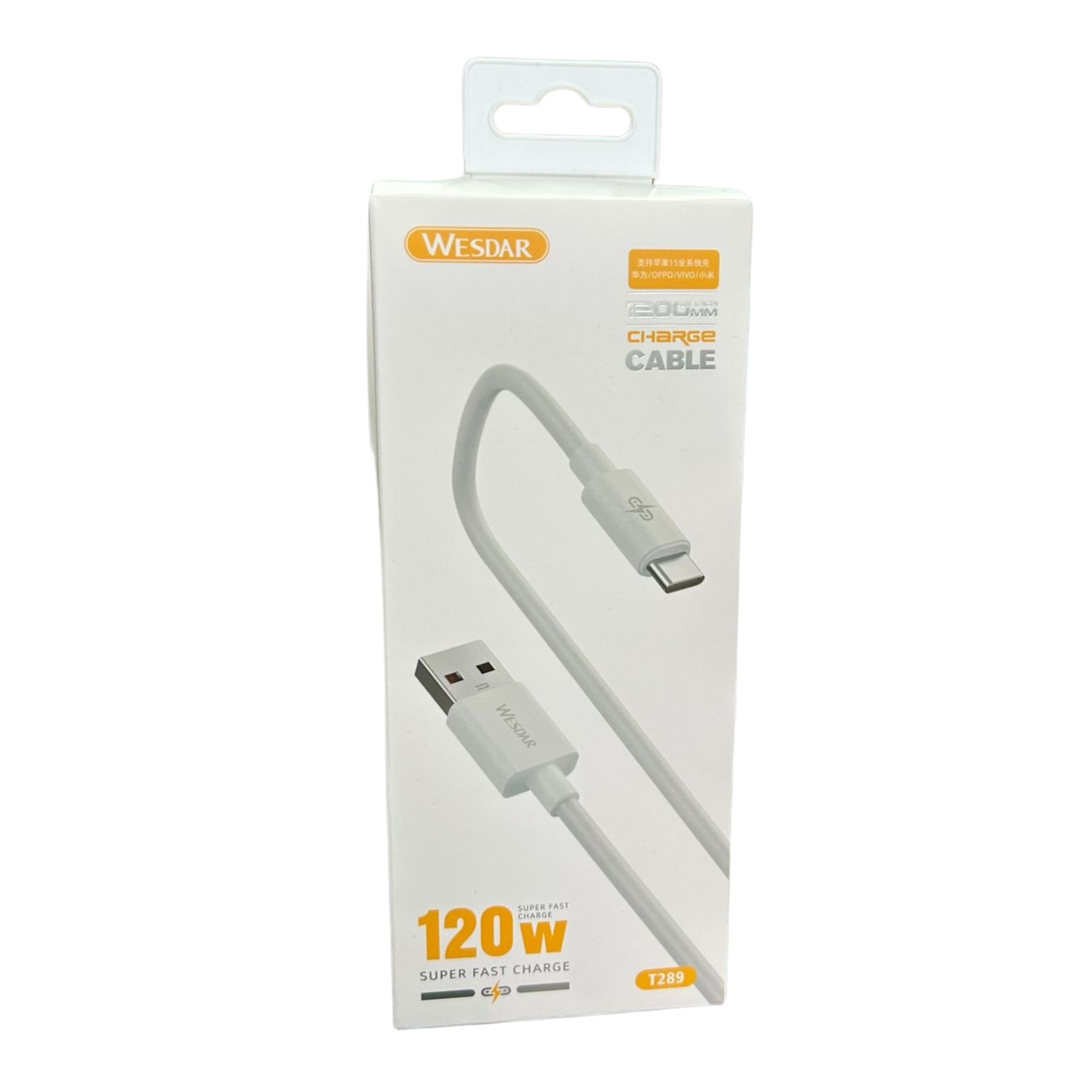 Wesdar - Cable 120cm Type-C a USB Carga Rápida 120W - Blanco